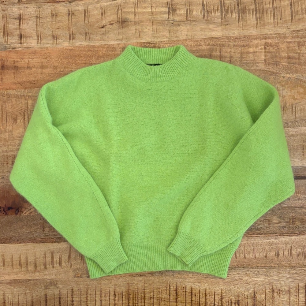Rafaella Sweater Women M Vintage Angora Lambswool Mock Neck Dolman Lime Green